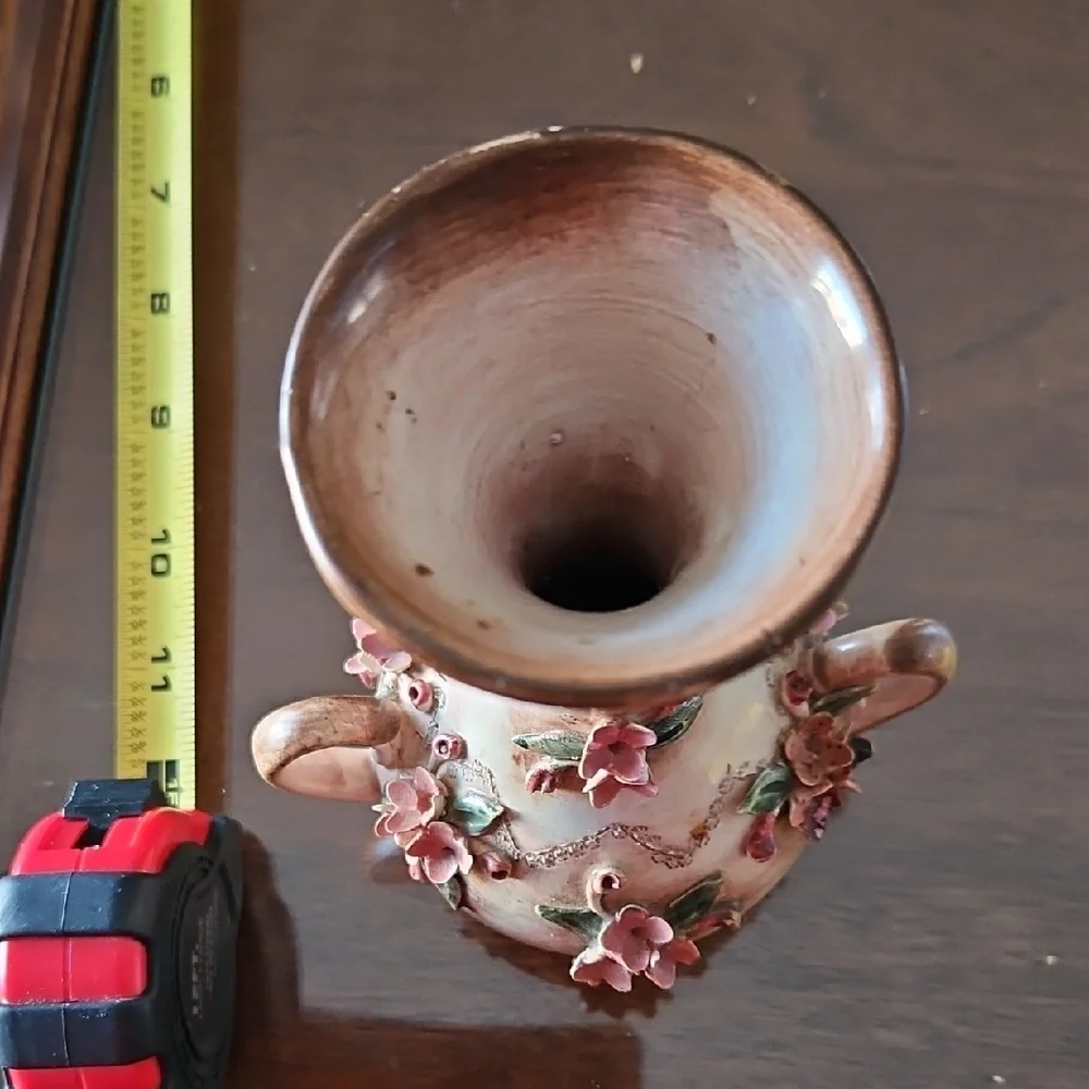 Vintage Italian Capodimonte Floral Porcelain Vase with Double Handles